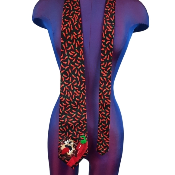 2002 Looney Tunes Taz Tasmanian Devil w/ Hot Chili Peppers Mens Silk Tie Necktie - Picture 3 of 6